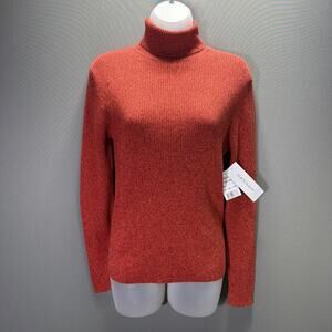 Hannah Womens M Berry Orange Marled Ribbed Turtleneck Sweater 100% Cotton NWT